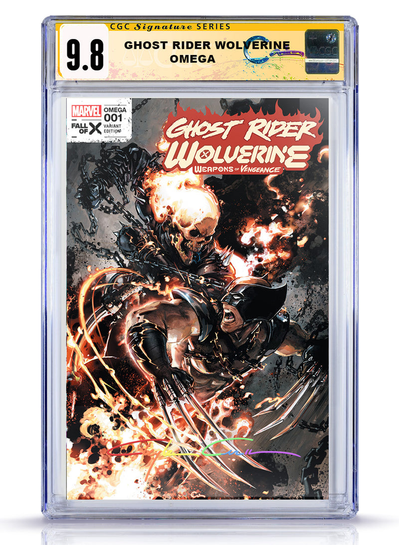 PREORDER: CGC 9.8 TRADE DRESS INFINITY SIGNED  GHOST RIDER WOLVERINE WEAPONS OF VENGENANCE OMEGA #1